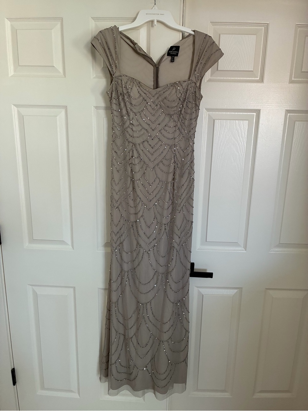 Adrianna Papell Taupe-Beige Lace Trim Top with Black Label